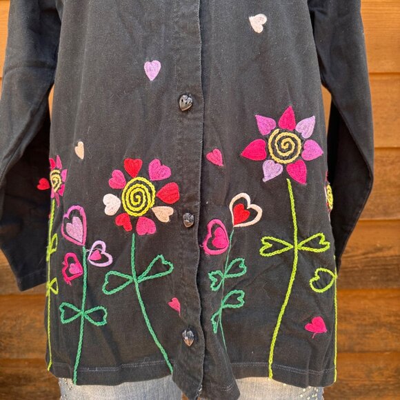 VIntage Michael Simon Lite Embroidered Black Button Down Floral Shirt Size S - Picture 5 of 10